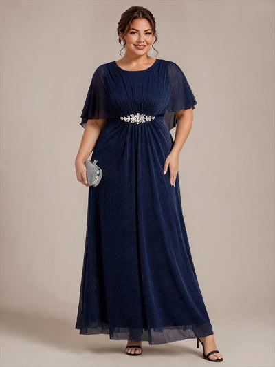 Plus Size Lurex Mesh Shawl Sleeve Mother of the Bride Dress