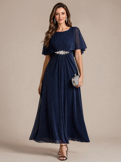 Lurex Mesh Cape Sleeve A-Line Mother of the Bride Dress