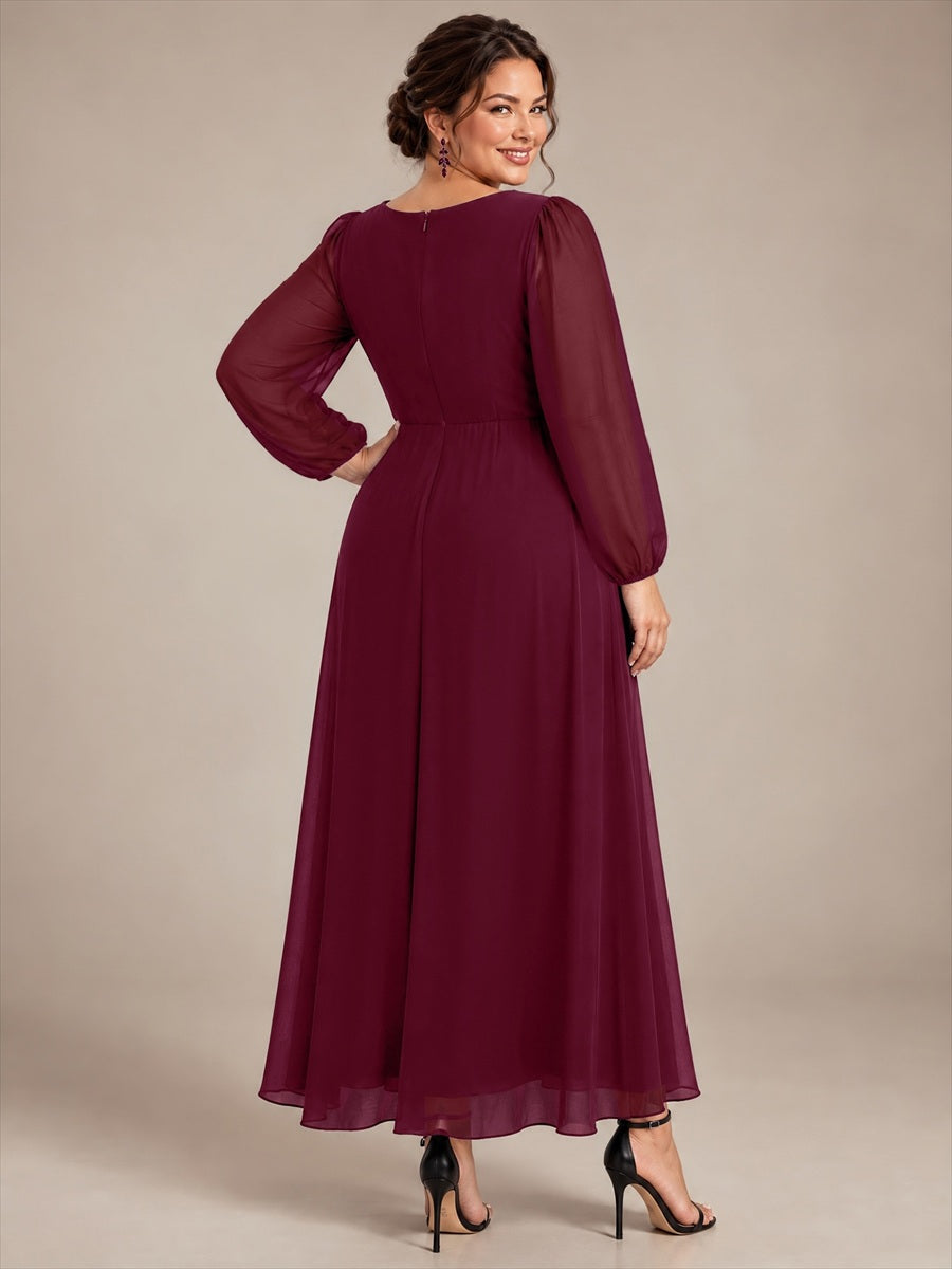 Plus Size Pleating Chiffon Mother of the Bride Dress #color_Burgundy