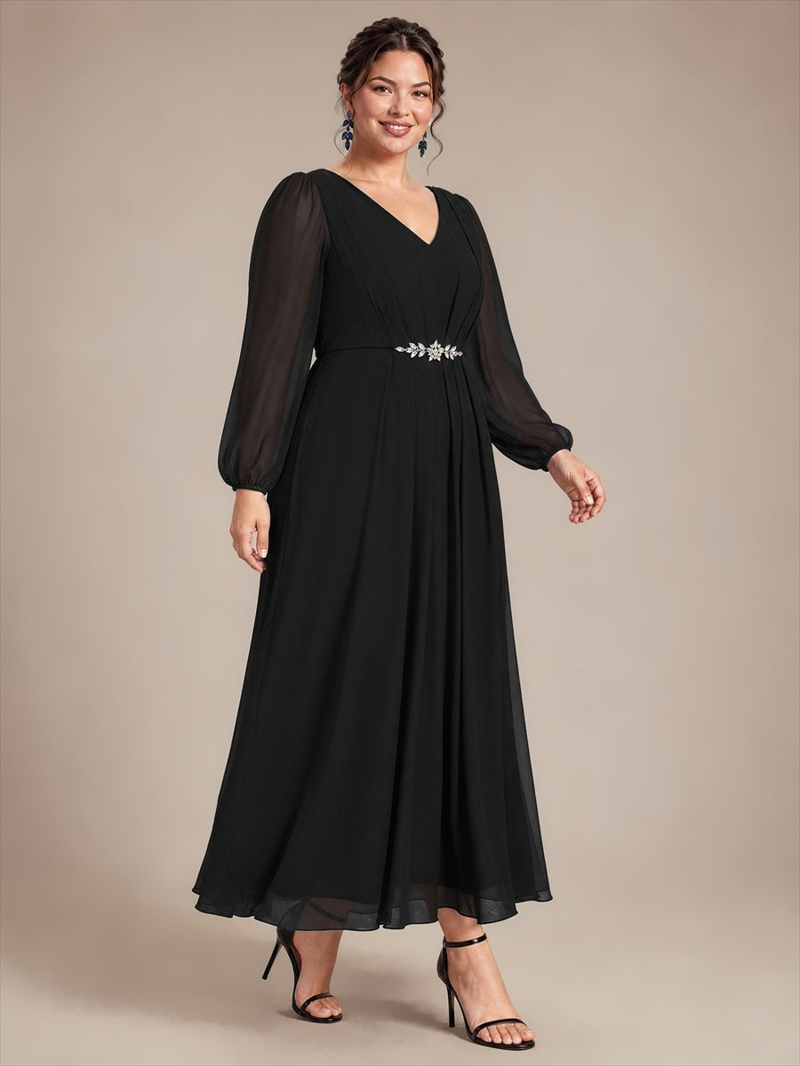 Plus Size Pleating Chiffon Mother of the Bride Dress #color_Black