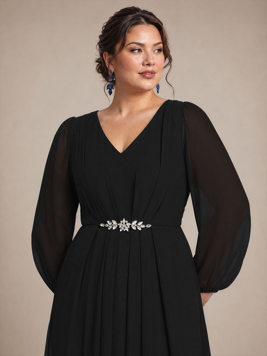 Plus Size Pleating Chiffon Mother of the Bride Dress #color_Black