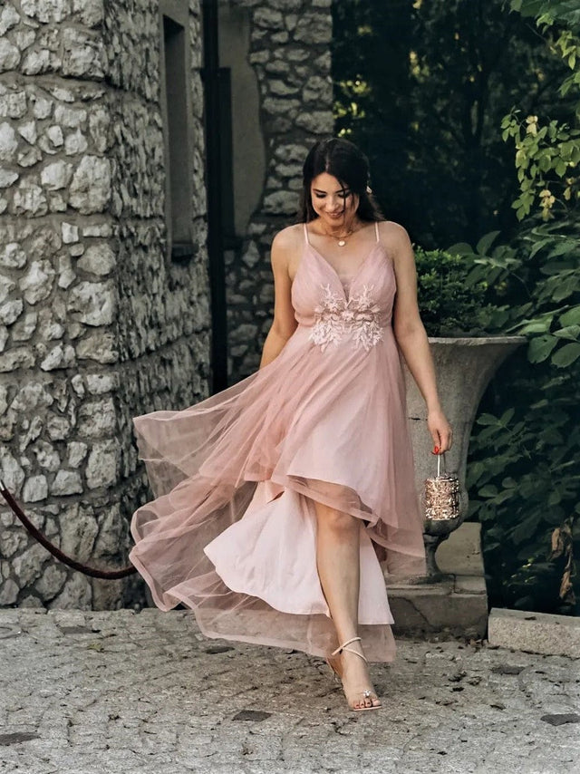 Stylish Floral Embroidered Waist High-Low Prom Dress Fan Photos 4
