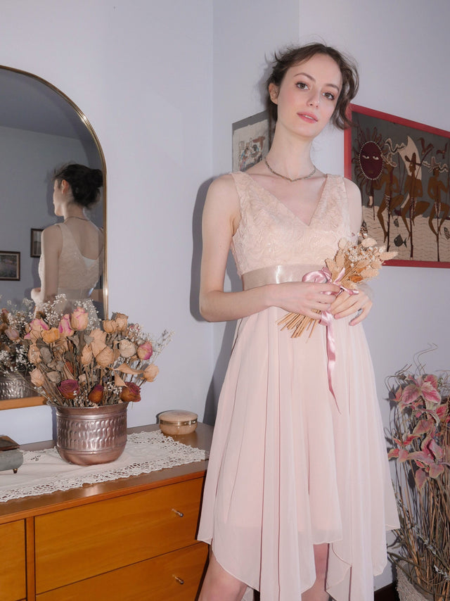 ever COSTA|Stunning V Neck Lace Dress with Asymmetrical Hems Fan Photos 1

