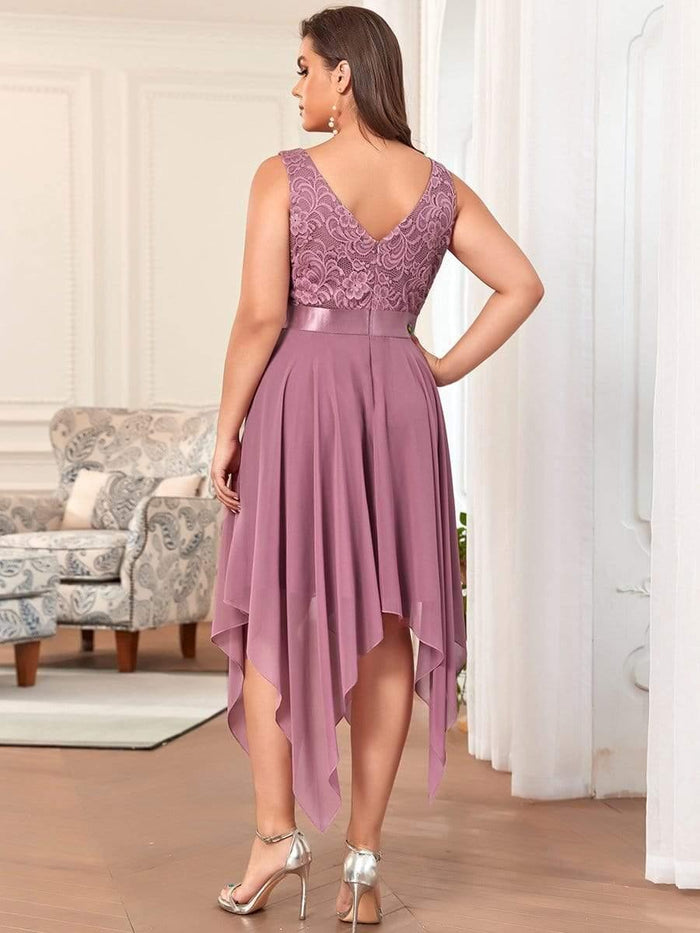 Halter V-neck Short Lace Dresses Grape Plus Size main image 1