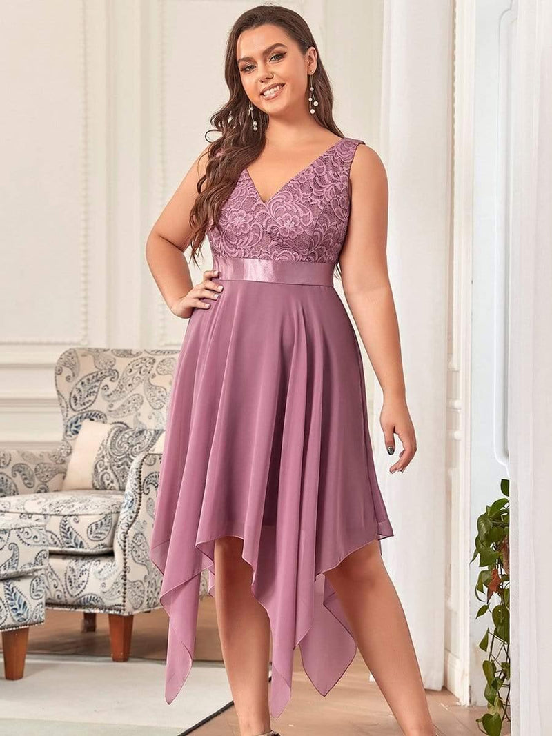 Halter V-neck Short Lace Dresses Grape Plus Size main image 0