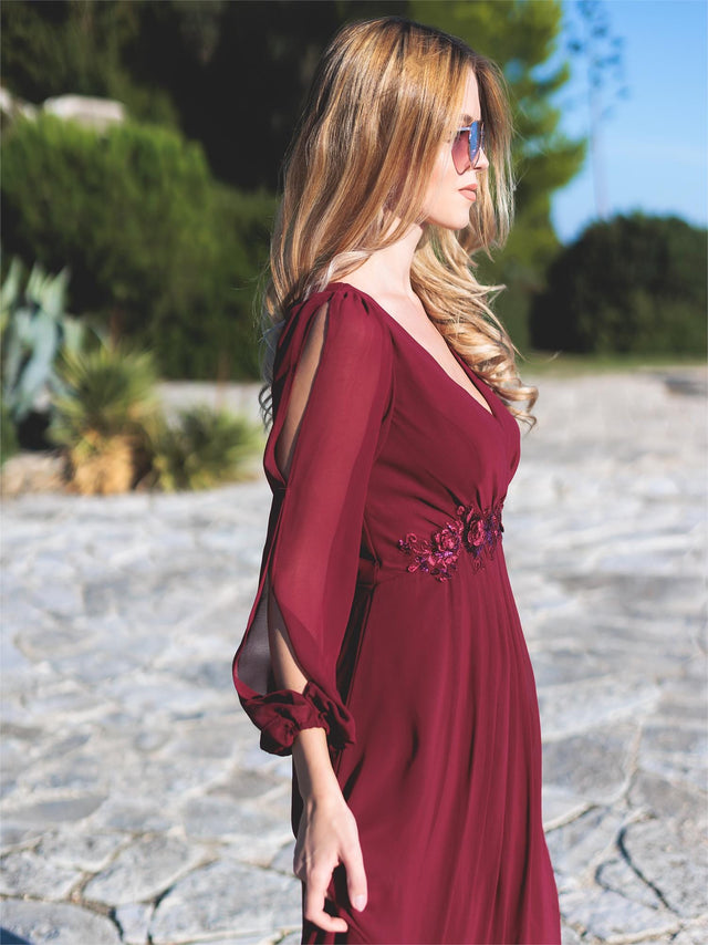 ever AMOUR|Elegant Chiffon V-Neckline Long Sleeve Wedding Guest Dress Fan Photos 4
