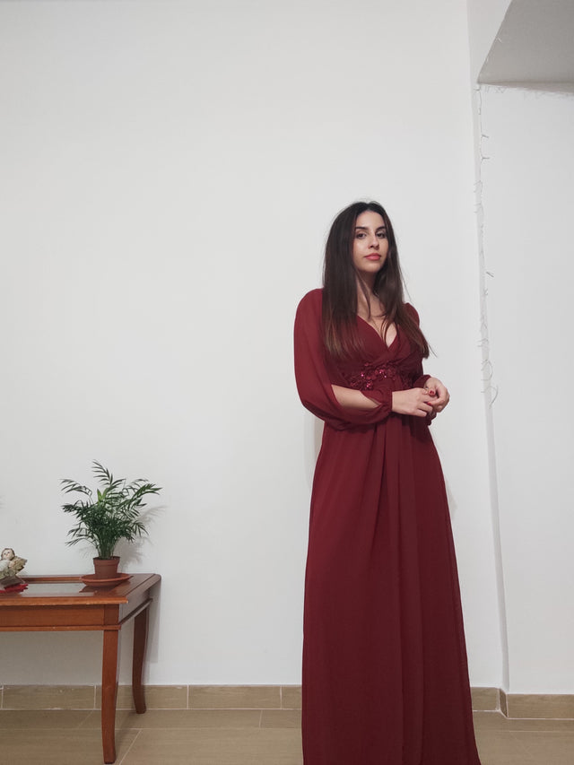 ever AMOUR|Elegant Chiffon V-Neckline Long Sleeve Wedding Guest Dress Fan Photos 10
