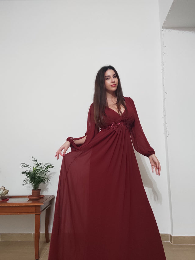 ever AMOUR|Elegant Chiffon V-Neckline Long Sleeve Wedding Guest Dress Fan Photos 11
