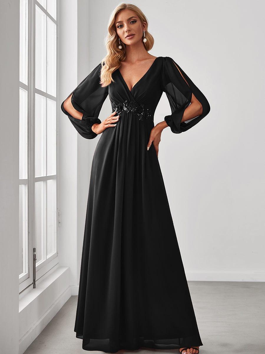 Elegant Chiffon V-Neckline Long Sleeve Wedding Guest Dress