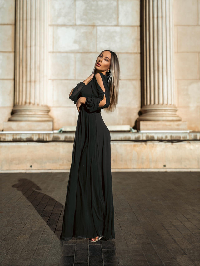 ever AMOUR|Elegant Chiffon V-Neckline Long Sleeve Wedding Guest Dress Fan Photos 16
