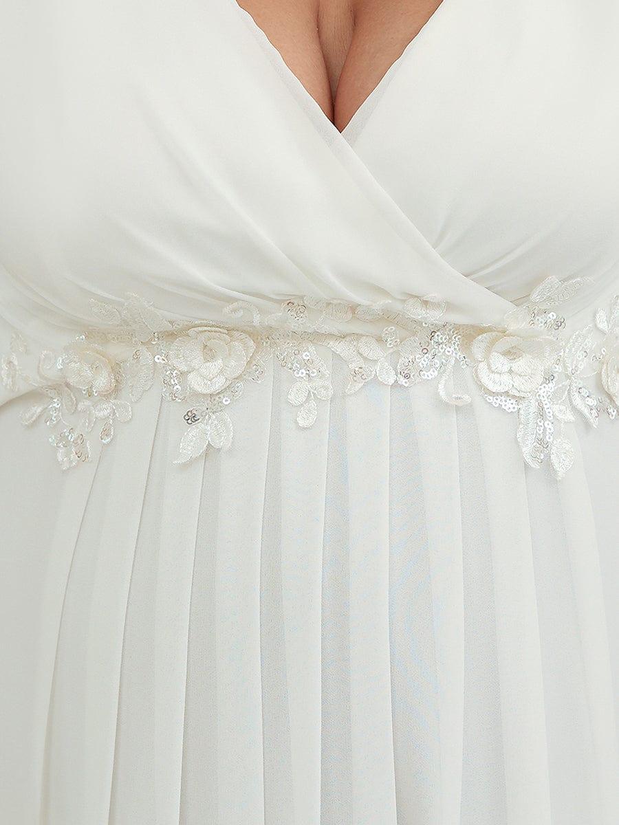 V-Neck Long Split Sleeve Empire Waist Applique Wedding Dress #color_Cream