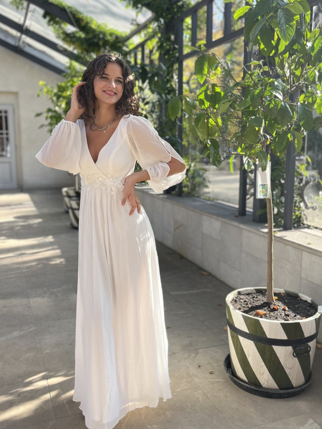 pretty AMOUR|Stylish Plus Size Chiffon Formal Evening Dresses with Long Lantern Sleeves Fan Photos 7
