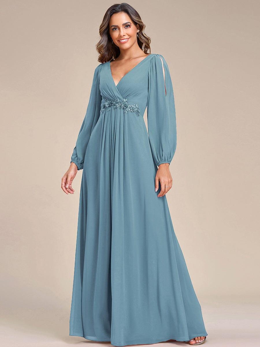 Custom Size Chiffon V-Neckline Long Sleeve Formal Evening Dress #color_Light Teal