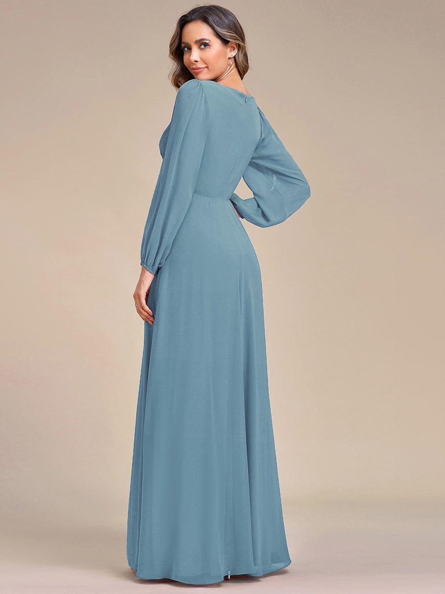 Custom Size Chiffon V-Neckline Long Sleeve Formal Evening Dress #color_Light Teal