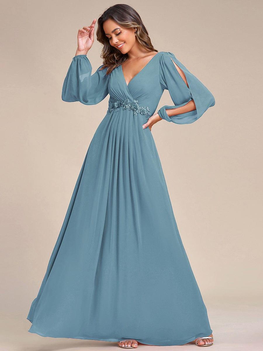 Custom Size Chiffon V-Neckline Long Sleeve Formal Evening Dress #color_Light Teal