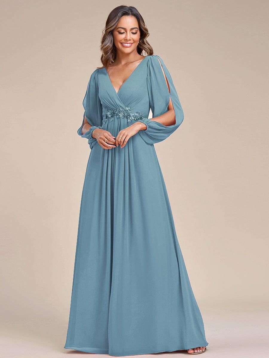 Custom Size Chiffon V-Neckline Long Sleeve Formal Evening Dress #color_Light Teal