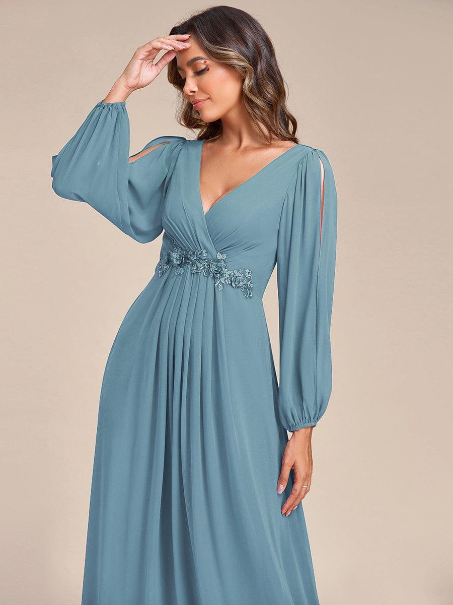 Custom Size Chiffon V-Neckline Long Sleeve Formal Evening Dress #color_Light Teal