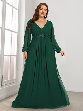 Stylish Plus Size Chiffon Formal Evening Dresses with Long Lantern Sleeves