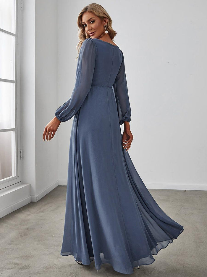 Elegant Chiffon V-Neckline Long Sleeve Wedding Guest Dress