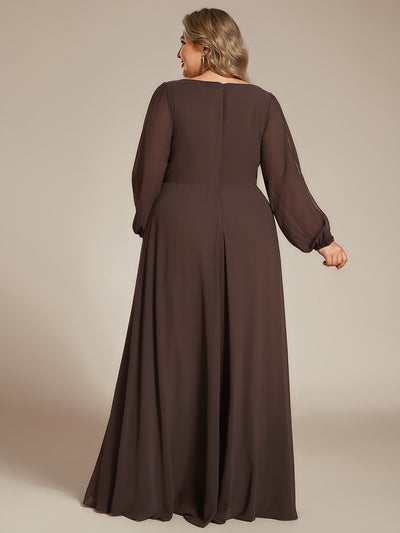Stylish Plus Size Chiffon Formal Evening Dresses with Long Lantern Sleeves #color_Espresso