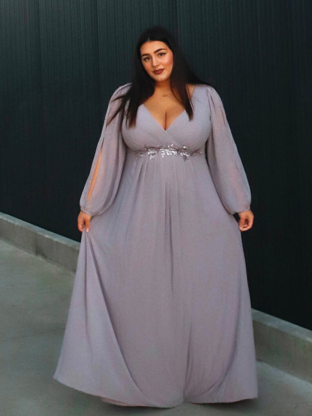 ever AMOUR|Elegant Chiffon V-Neckline Long Sleeve Wedding Guest Dress Fan Photos 1
