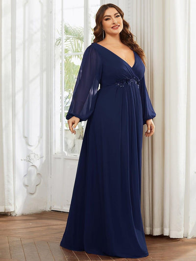 ever AMOUR|Custom Size Chiffon V-Neckline Long Sleeve Formal Evening Dress