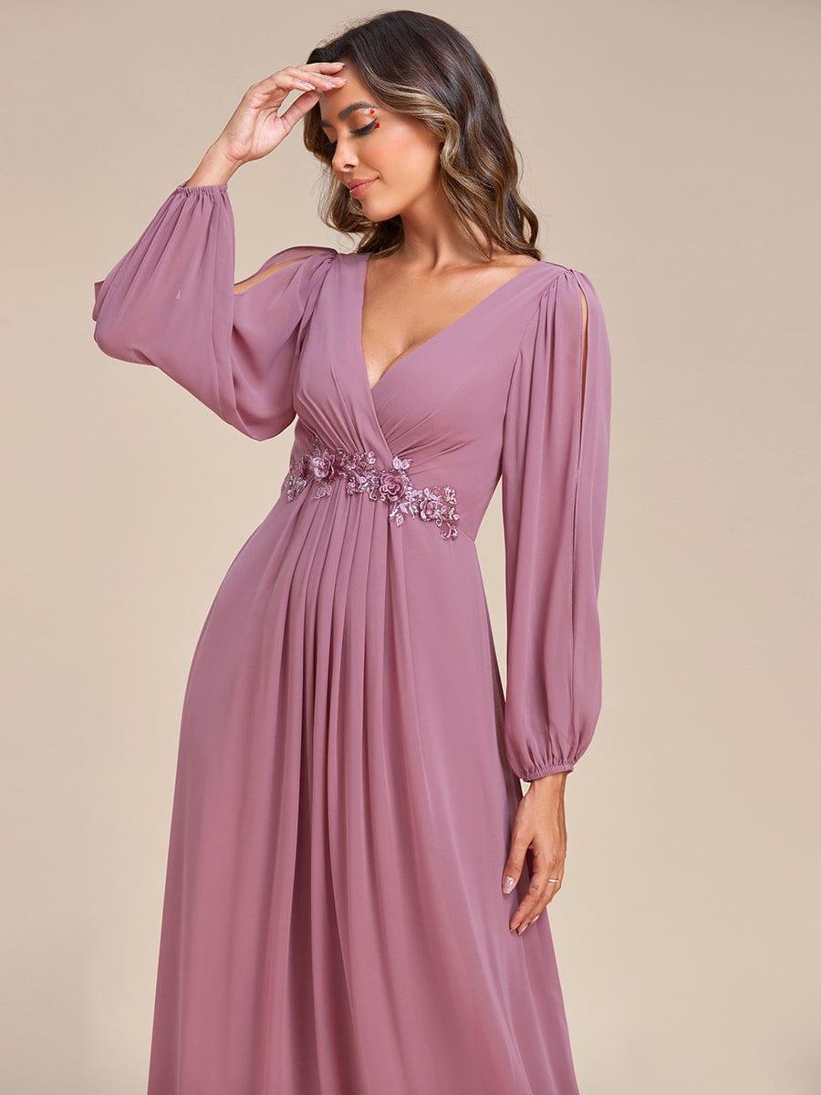 Elegant Chiffon V-Neckline Long Sleeve Formal Evening Dress #color_Purple Orchid