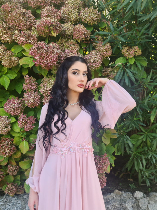 ever AMOUR|Elegant Chiffon V-Neckline Long Sleeve Wedding Guest Dress Fan Photos 15
