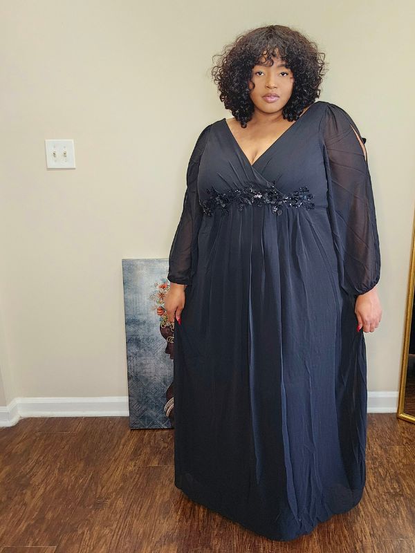 pretty AMOUR|Stylish Plus Size Chiffon Formal Evening Dresses with Long Lantern Sleeves Fan Photos 12
