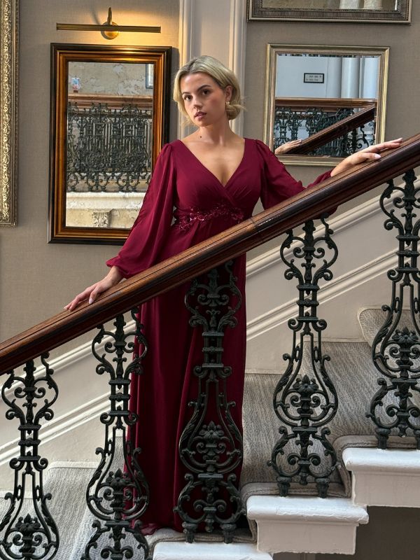 pretty AMOUR|Stylish Plus Size Chiffon Formal Evening Dresses with Long Lantern Sleeves Fan Photos 10
