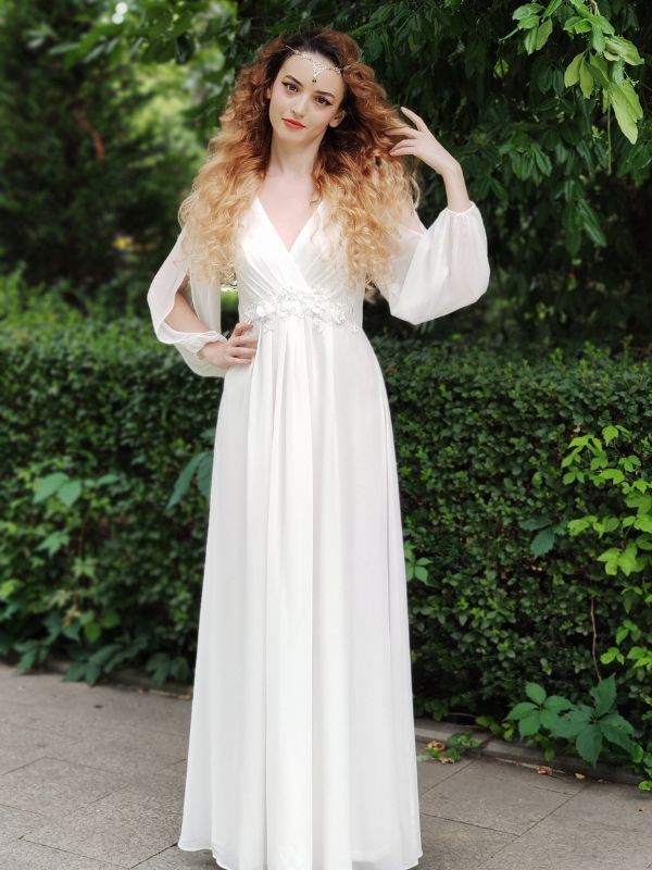 pretty AMOUR|Stylish Plus Size Chiffon Formal Evening Dresses with Long Lantern Sleeves Fan Photos 8
