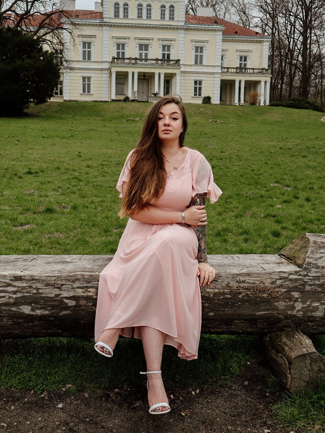 Chiffon Ruffle Sleeves Asymmetrical Hem Mother of the Bride Dress Fan Photos 1
