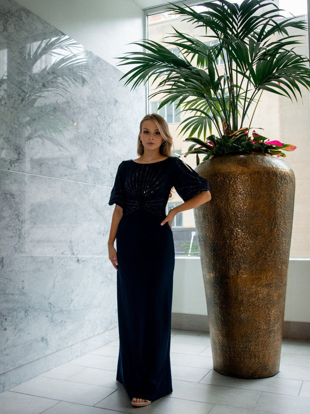 ever VICOTIRE|Trendy Round Neck Bodycon Wedding Guest Dress with Sleeves Fan Photos 3
