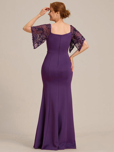 Sexy V Neck Maxi Bodycon Party Dress with Flare Sleeves #Color_Dark Purple