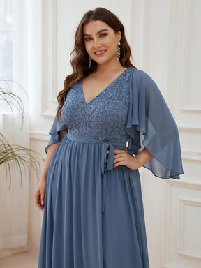 Custom Size Deep V Neck Lace Bodice Long Flowy Evening Dress