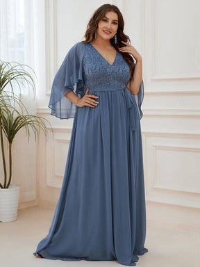 Custom Size Deep V Neck Lace Bodice Long Flowy Evening Dress