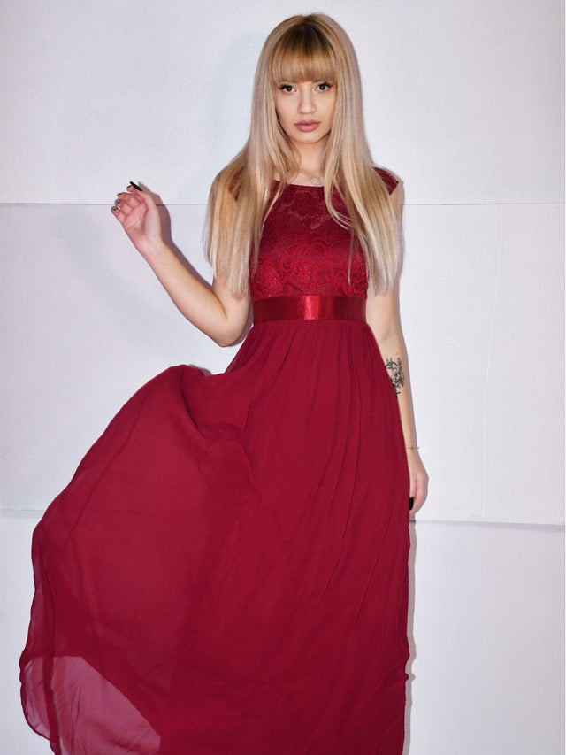 Classic Round Neck V Back Lace Bodice Bridesmaid Dress Fan Photos 3
