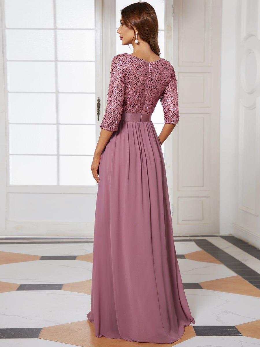 Sequin Round Neckline Dress with Chiffon #color_Purple Orchid 