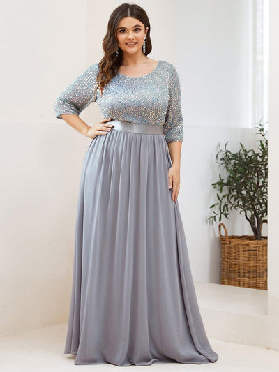 Plus Size Sequin 3/4 Sleeves Dresses #color_Silver 