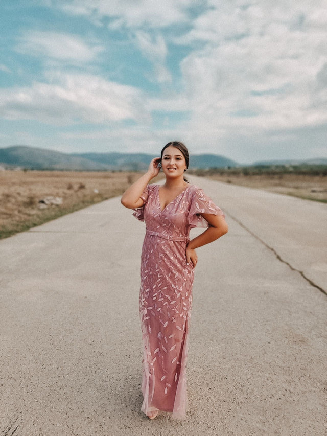ever DIONE|Gorgeous V Neck Leaf-Sequined Fishtail Party Dress Fan Photos 5
