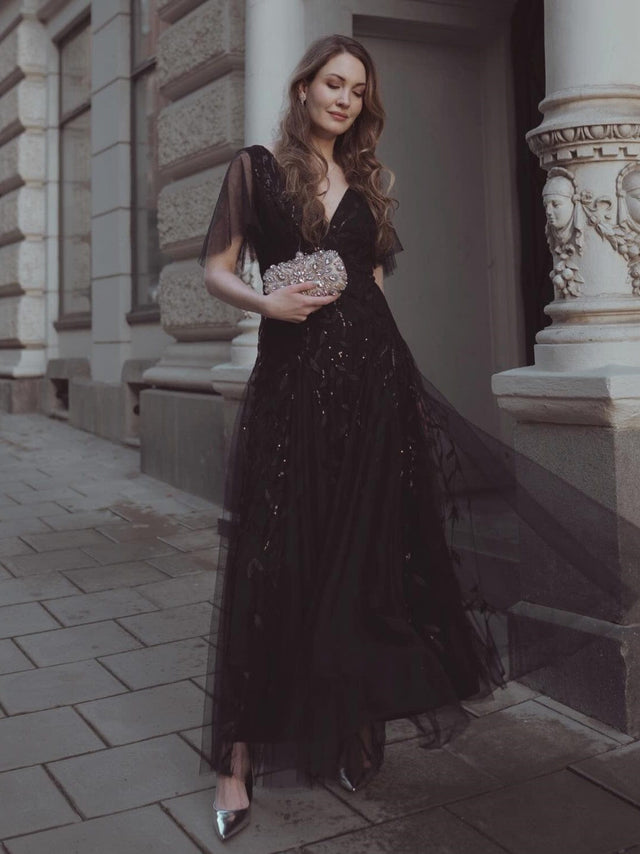 ever ASTRAL|Shimmery Ruffle Sleeves Maxi Sequin Evening Dress Fan Photos 40
