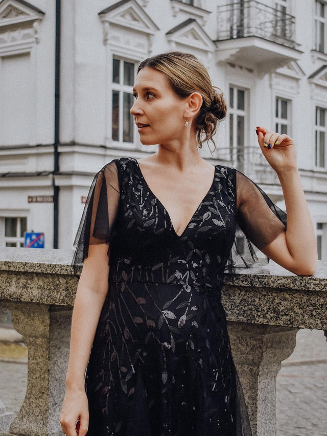 ever ASTRAL|Shimmery Ruffle Sleeves Maxi Sequin Evening Dress Fan Photos 31
