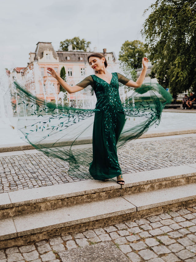 ever ASTRAL|Shimmery Ruffle Sleeves Maxi Sequin Evening Dress Fan Photos 13
