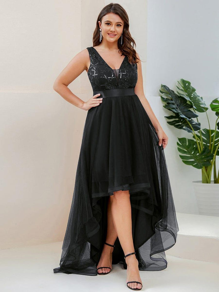 Deep V Neck Tulle Prom Dresses with Sequins LBQ1329 main image 1