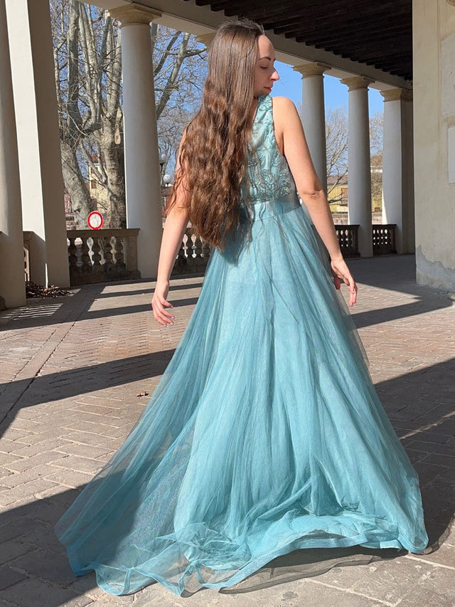 pretty SASHIA|Plus Size Sequin High-Low Deep V Neck Tulle Evening Dresses Fan Photos 6
