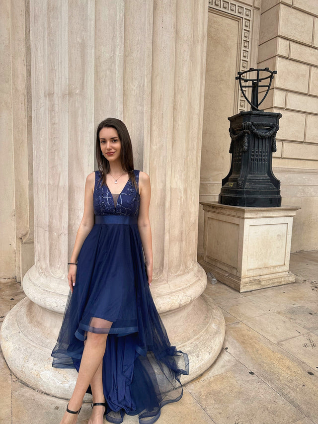 pretty SASHIA|Plus Size Sequin High-Low Deep V Neck Tulle Evening Dresses Fan Photos 1
