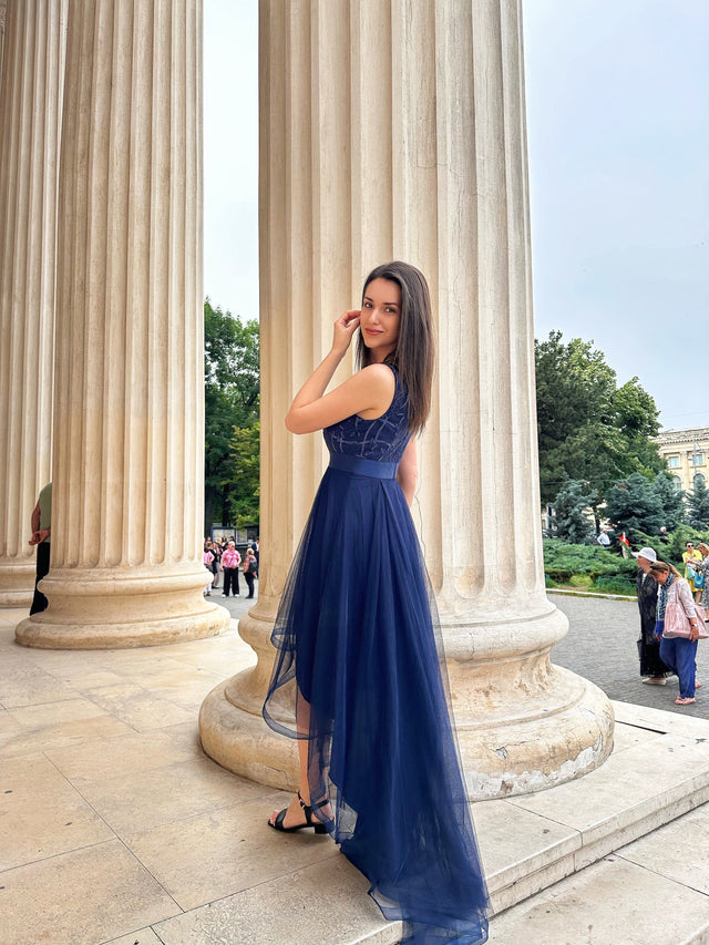 pretty SASHIA|Plus Size Sequin High-Low Deep V Neck Tulle Evening Dresses Fan Photos 2
