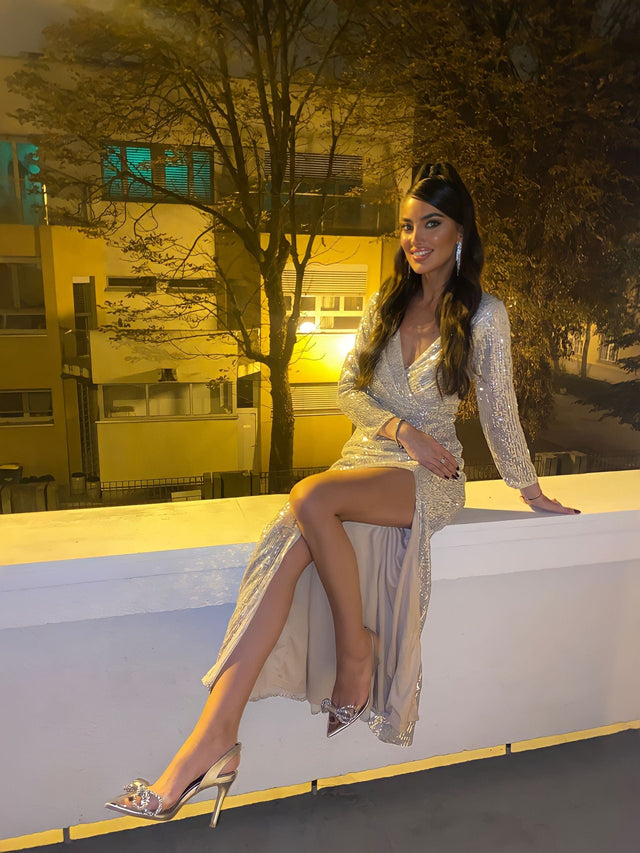 ever NYX|Shiny V Neck Sequin Long Sleeves Evening Dress Fan Photos 4
