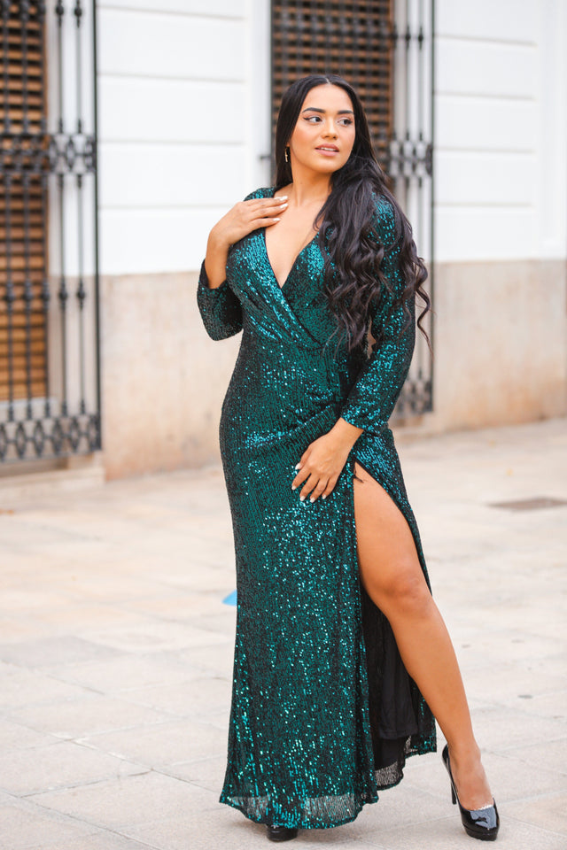 ever NYX|Shiny V Neck Sequin Long Sleeves Evening Dress Fan Photos 6
