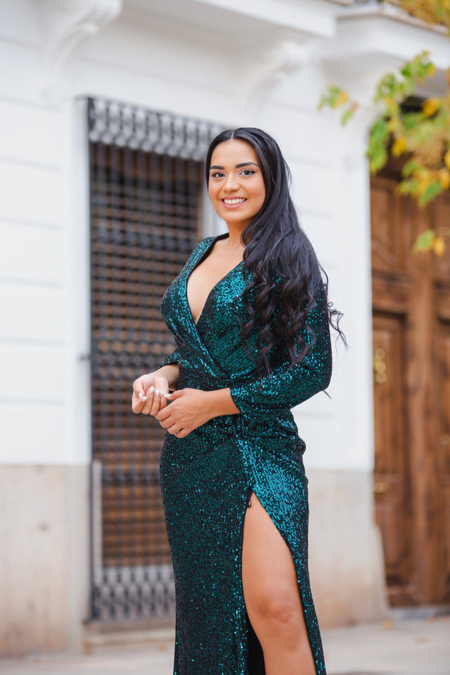 ever NYX|Shiny V Neck Sequin Long Sleeves Evening Dress Fan Photos 7

